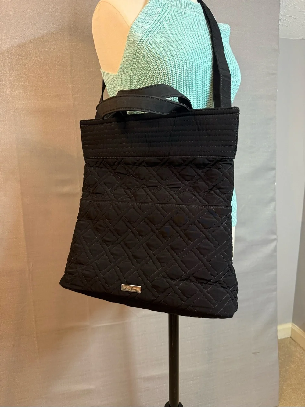 Vera Bradley Black Quilted Tote Bag with Top Handles